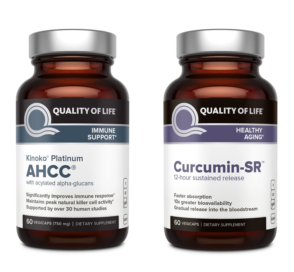 Calitatea vieții Kinoko Platinum AHCC Extract de ciuperci și curcumina microactivă SR - Immune Bundle