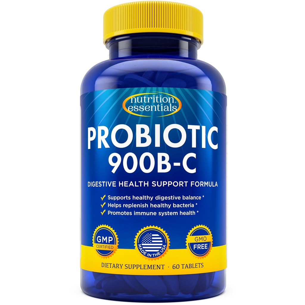 Nutritie Essentials Probiotice pentru femei si barbati - cu Lactase Enzyme si Prebiotic Fiber pentru Digestive Health - 80 La sută + mai mult Potent Supliment pentru Suport Sanatate Gut - Vegan Formula
