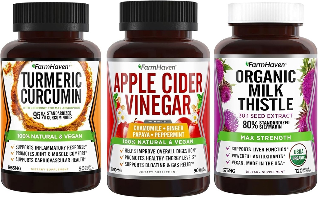 FarmHaven Turmeric Curcumin cu Pepper negru și cidru de mere Vinegar cu ghimbir și muls de lapte
