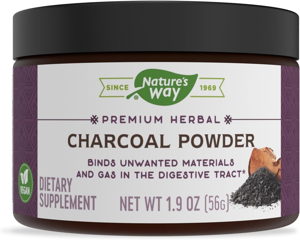 Natura's Way Premium Herbal Charcoal Powder, 800 mg Per servire; Pulbere; BPA Free Package (Packaging May Vary)