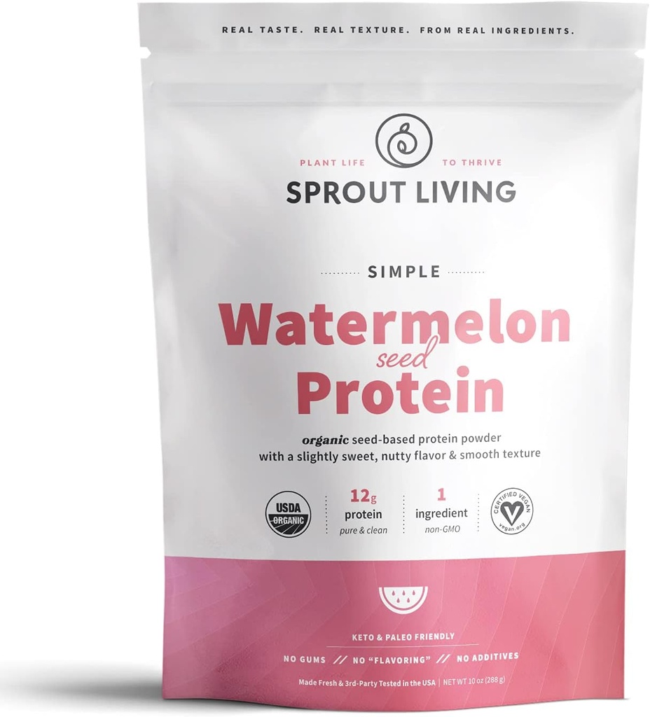 Sprout Living Simple Pepene verde Seed Proteine Pulbere, 12 Grams Organic Pe bază de proteine Pulbere fără îndulcitori artificiale, non-GMO, Vegan, Gluten gratuit, Keto Drink Mix (10 oz)