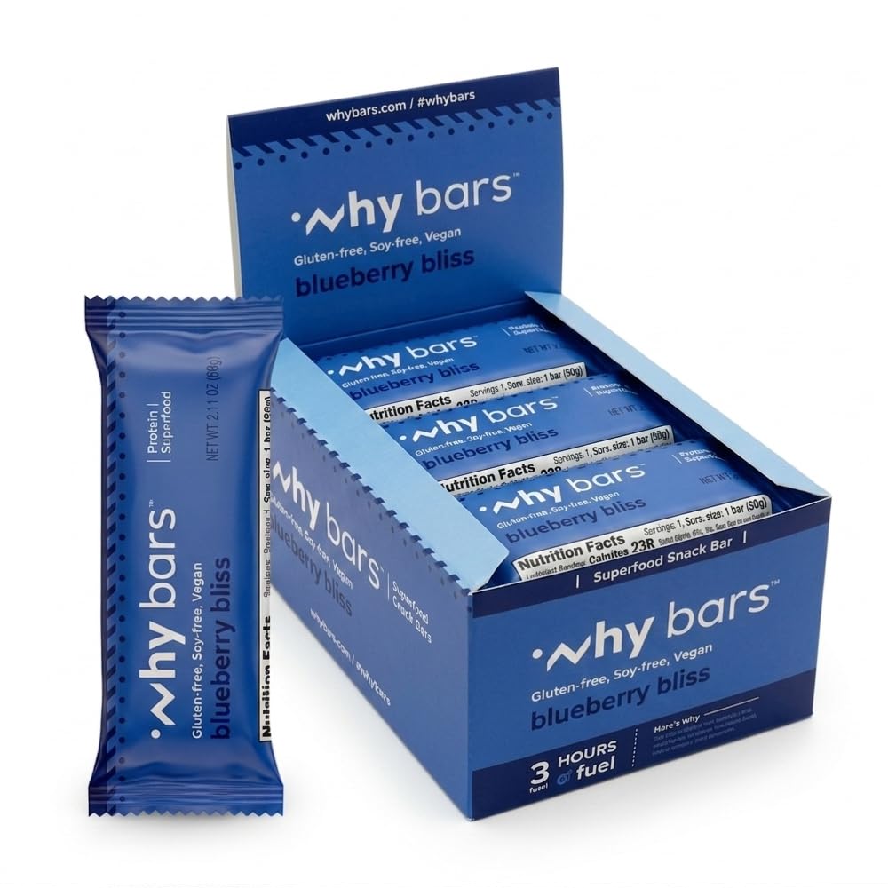 De ce Baruri, Baruri Proteina, Bliss afine, 2.04 Baruri Ounce (Pachet de 12 Baruri Proteina) - Superfood Bar Proteina, Gluten gratuit, Non OMG, Organic, Vegan, Ingrediente simple