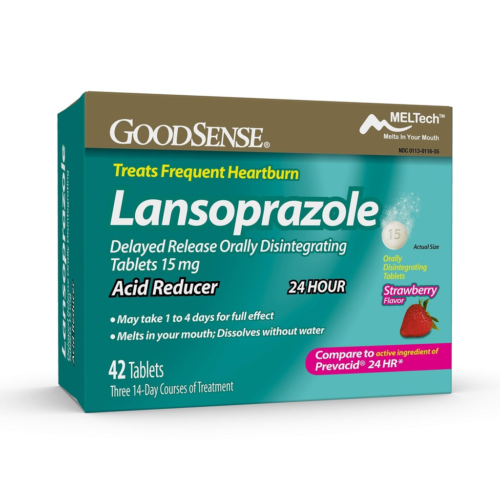 bineSense Lansoprazole eliberare întârziată comprimate de dezintegrare orală 15 mg, Reductor acid, Flavor căpșuni, 42 Conte (Pachet de 1)
