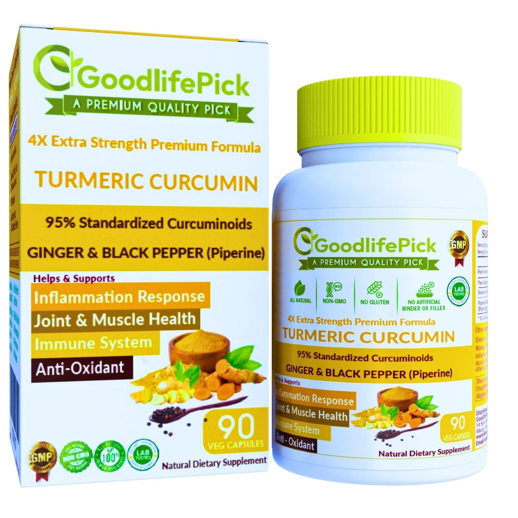 Capsule cu curcumina turmerica Rezistenta extra cu curcuminoide & 95% si extract de piper negru pentru beneficii maxime. Toate naturale NonGMO NO Rice Powder NO Stearate NO Siliciu- 90 Veg Cap