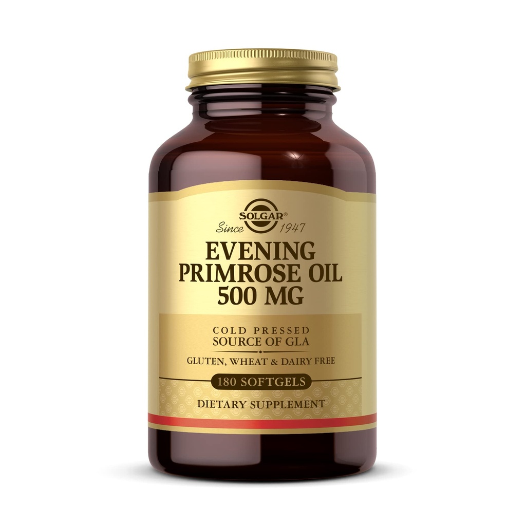 Solgar Evening Primrose ulei 500 mg, 180 Softgels - Promoveaza sanatate si sanatate cardiovasculara - Suport nutritional pentru femei - Gluten gratuit, lactate gratuit - 180 Serviri