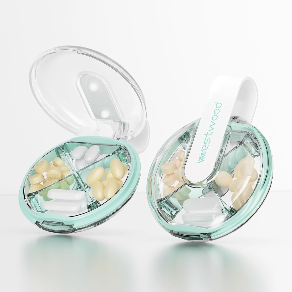 Small Pill Case, Cute Pill Box for Purse & Pocket, 4 Compartment Removable Pill Holder, Portable Travel Pill Organizer for Vitamins, Supplements, Fish Oils (Green)