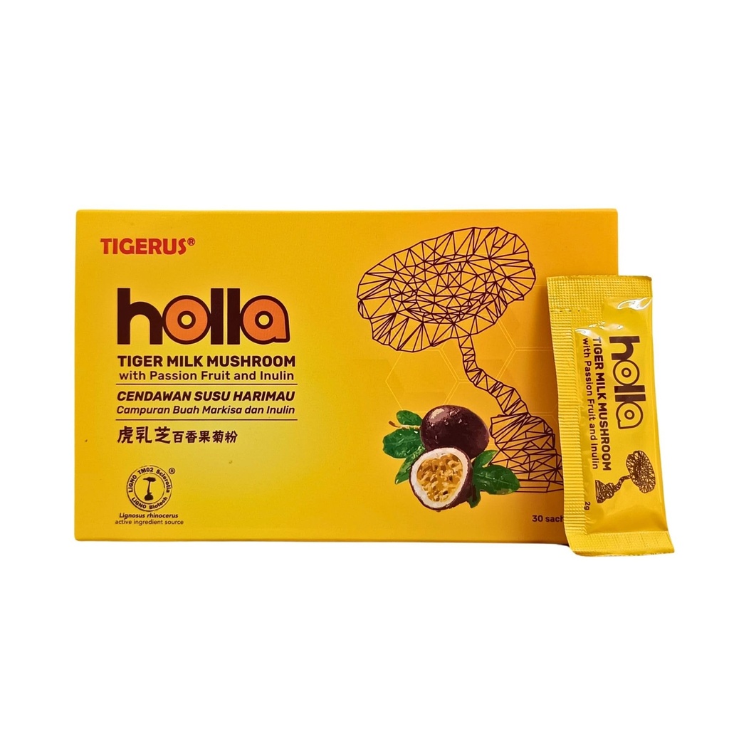 TIGERUS® Holla Tiger Milk Mushroom cu fructe de pasiune și Inulin - Suport imunitar, Sănătate Digestivă, Boost antioxidant, Suplimentul natural de wellness - 30 Sachete