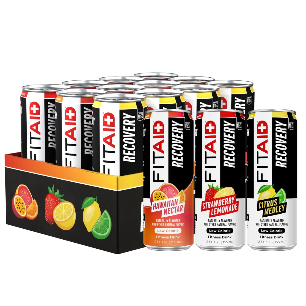 FITEAID Recovery Blend, Variety Pack, BCAAs, Glucosamine, Electroliti, Omega-3s, Ceai Verde, 100% Clean, Paleo, Vegan & Gluten-Free, naturale îndulcite & aroma, 12-ozs. cutii (Pachet de 12)