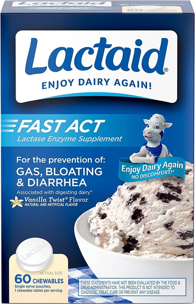 Lactaid Fast Act Lactoză Intoleranță Utilaje de relief cu Lactase Enzime pentru a preveni gaz, Blooting & Diaree Datorită LactozăSensitivity,Ideal pentru Travel&On-the-Go, Vanilla Twist,60 Pachete de 1-ct.