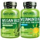 NATURO Vitamina D - Planta pe baza de Lichen - 180 Mini Capsule, Vegan B12, 1000 mcg Metilcobalamină - 90 capsule