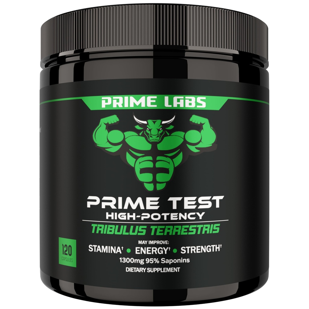 Prime Labs Tribulus Terrestris pentru bărbați 1300mg - Îmbunătățit cu 95% Saponini - Energie, Vitalitate, Putere - 120 Conte