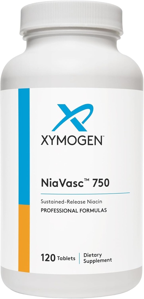 XYMOGEN NiaVasc 750 - Se susţine-Release Niacin pentru un efect mai mic de înroşire a feţei - Susţine menţinerea lipidelor sanguine sănătoase (120 comprimate cu eliberare în timp)