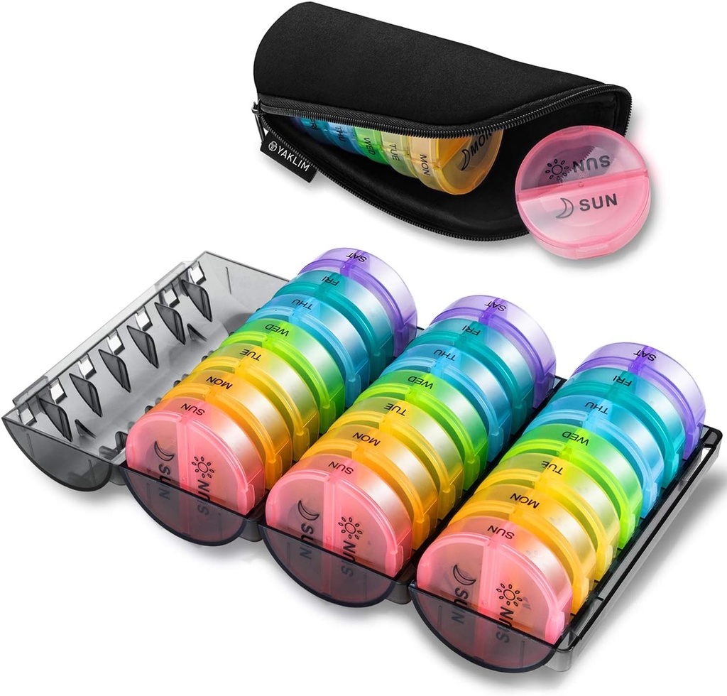 [Upgrade] Lunar Pill Organizator 2 ori A Day, O lună cutie AM PM,Daily Case Mari 4 Săptămâna,Medicație 28 zile Distribuitor pentru pastile, Uleiuri de pește, vitamina, Supplement(Rainbow)...