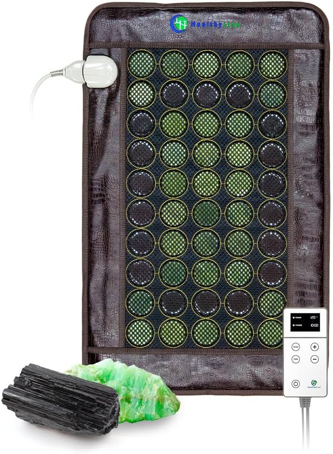 HealthyLine Far Infrared Încălzire Pad pentru spate, gât, umăr şi dureri musculare Relief - greutate electric Mat cu pietre Jade & Tourmaline, Grounding 