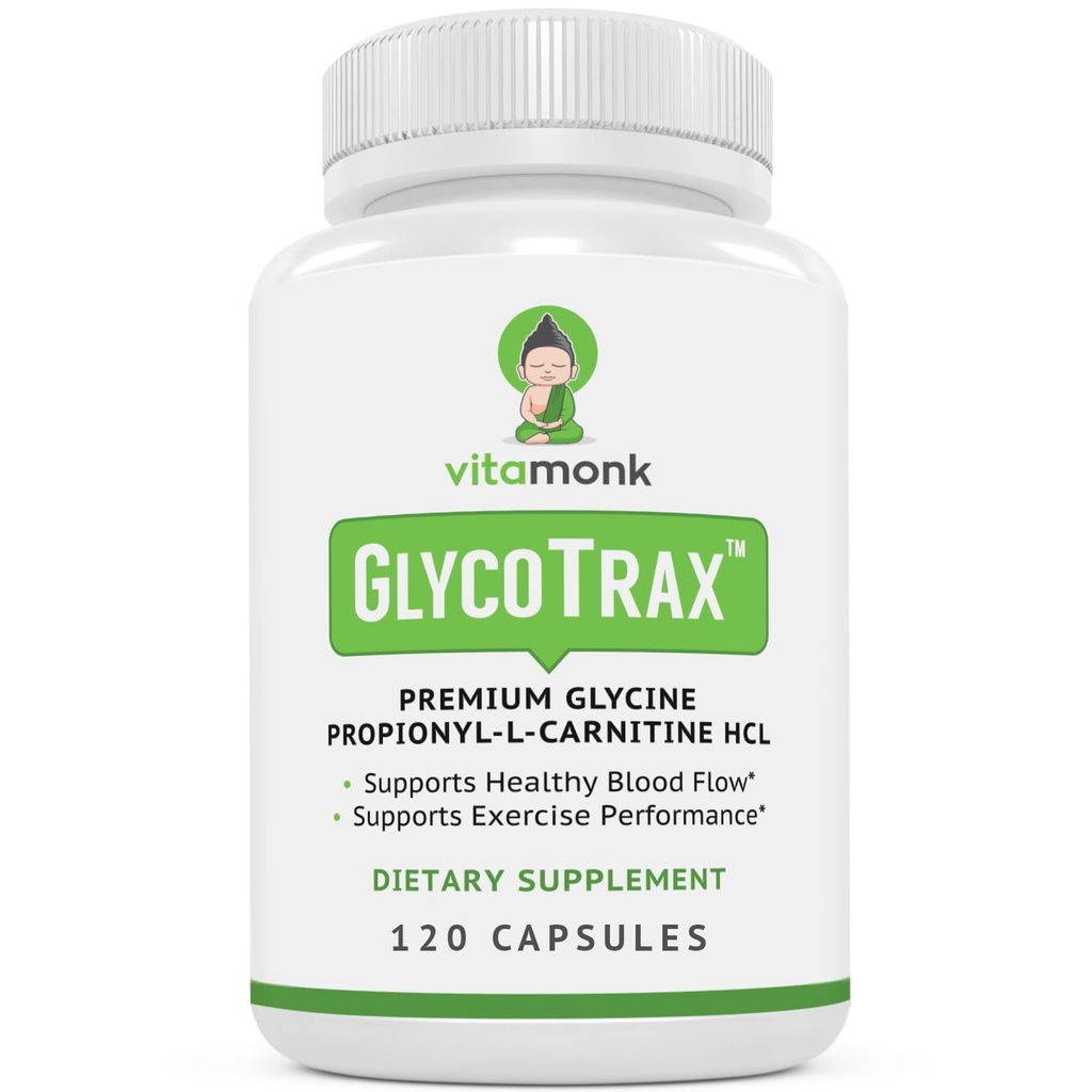 VitaMonk GlycoTraxTM GPLC Sticluță foarte mare - 120 capsule de înaltă absorbție Glicină Propionil-L-Carnitină fără fildere artificiale - Suplimentul la Glicină Propionil L Carnitină