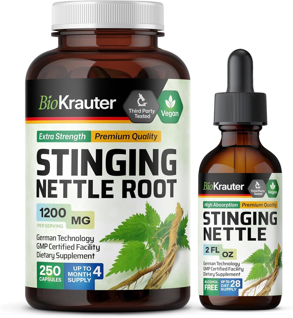 BIO KRAUTTER Stinging Nettle 250 Capsule & Stinging Nettle Tincture 2 Fl. Oz.