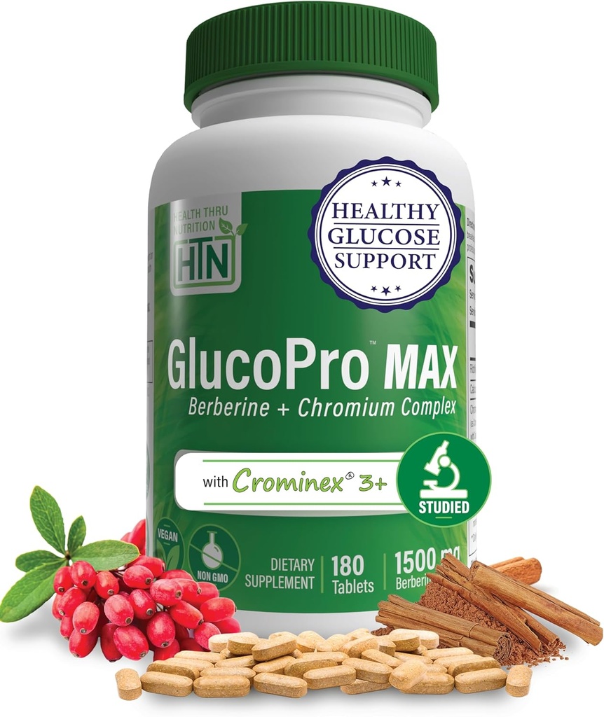 Sănătate Thru Nutriție GlucoPro Max - cu 1.500 mg Berberine, Chraminex + Chromex, și 1.000 mg Claus 