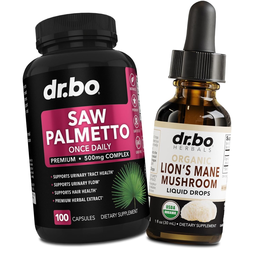 Saw Palmetto pentru femei pierderea parului si Lions Coama picaturi de ciuperci - DHT Blocker crestere Plus Bladder & Organic Lion coama picaturi lichide Tinctura - Saw pur Palmetto pierderea parului si urinari