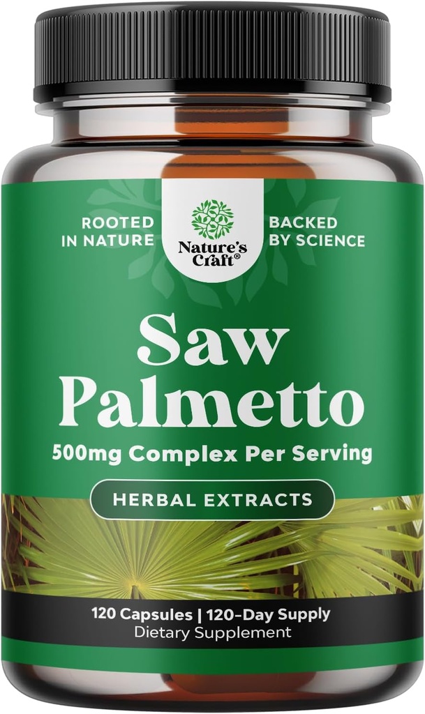 Natures Craft Extra Putere Saw Palmetto Extract - Avansat Saw Palmetto pentru femei si barbati sanatate parului si suport urinar cu plante Sterols & Flavonoids - Potent Herbal Supliment 120 capsule