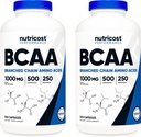 Nutricost BCAA 1000mg, 500 capsule (250 Serv), 2:1:1 Aminoacidi din lanţul ramificat (500 mg L-Leucină, 250 mg L-izoleucină şi L-Valină) (2 flacoane)