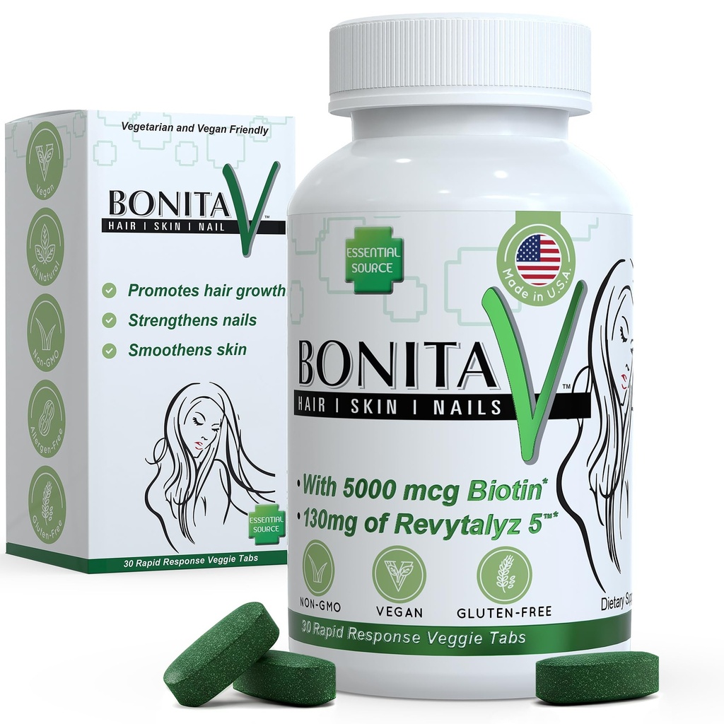 Sursa esentiala Biotina (Biotina Vitaminas) - unghii de par Vitamine pentru femei si barbati - 5000 mcg - Suplimente de suport pentru cresterea parului - 30 comprimate - cu Revytalyz 5, vitamina A, C, B12 - Made in USA