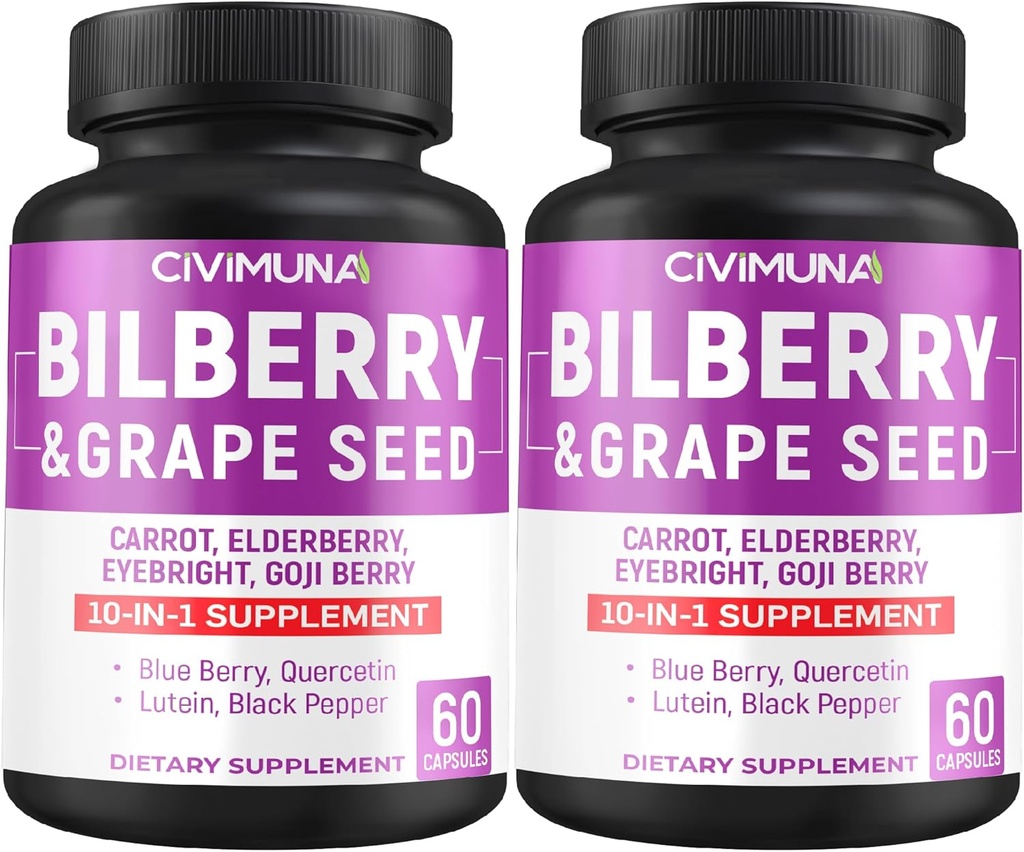 Capsule de bilberry cu fructe de pădure, semințe de struguri, morcov, elderberry și mai mult - 120 capsule forr 4 luni de aprovizionare (pachet de 2)
