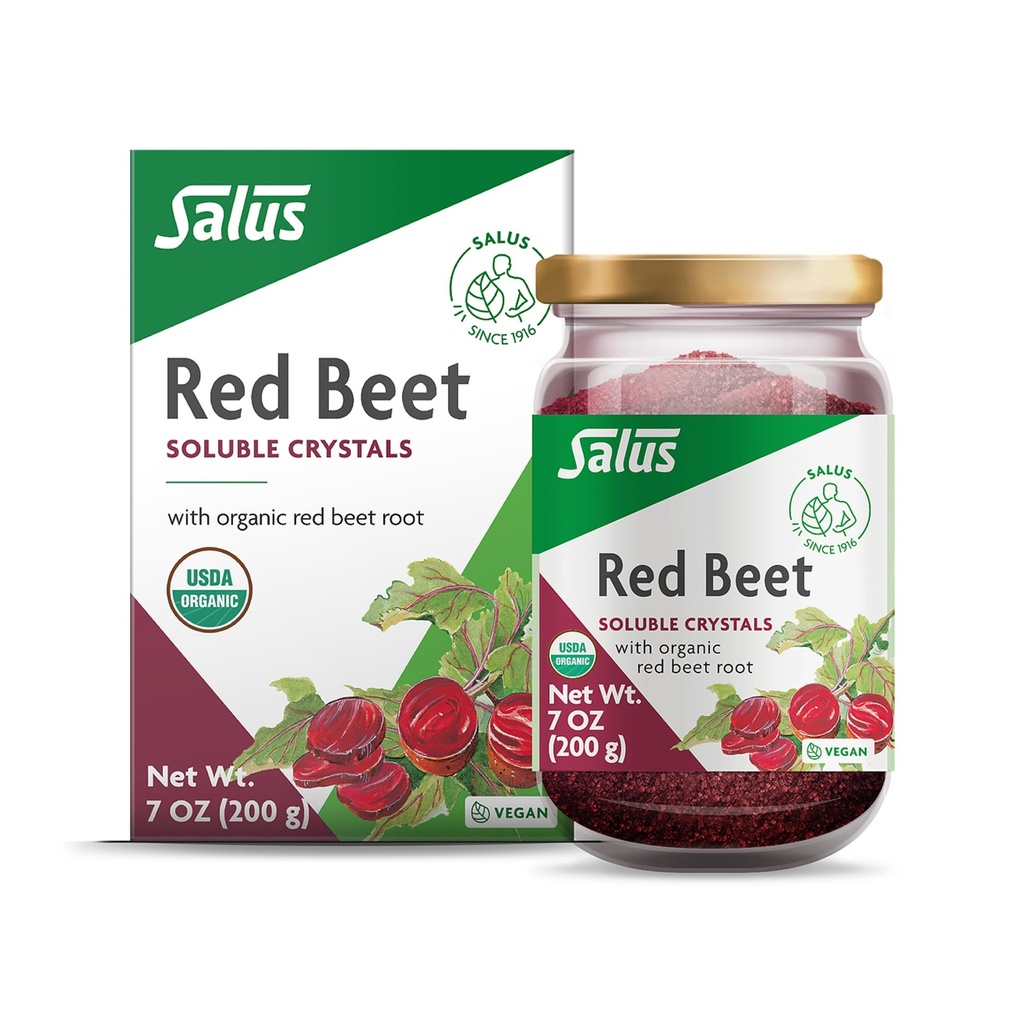 Salus Red Beet Cristals - Ecologic nutritional Beet Root Powder Mix - Superfood Powder Supplement with Vitamina C, Folate, Magneziu & Potasiu - 7 oz