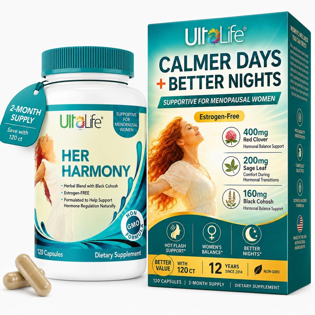 UltaLife Menopauza ei Armonie Suplimente pentru femei - Flashuri calde Menopauza Relief & Hormone Echilibrul pentru femei - Conține negru Cohosh, Dong Quai, Red Clover & More - Estrogen gratuit - 120 capsule