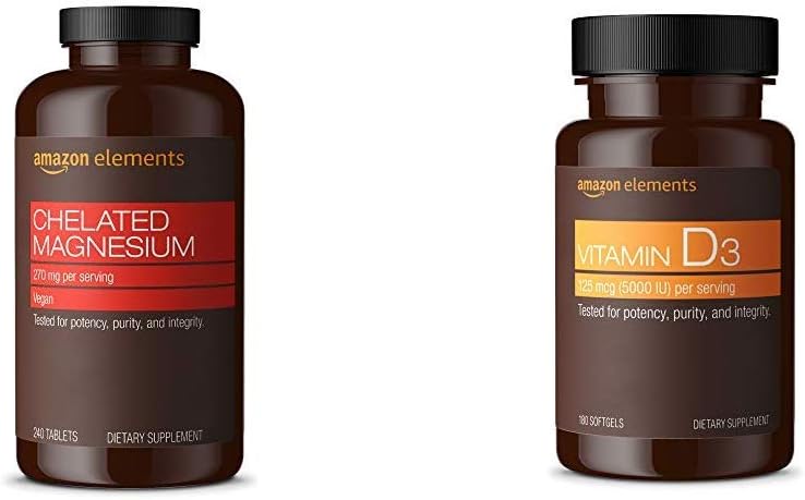 Elemente Glicinat de magneziu Chelat (240 comprimate) și vitamina D3 (180 Softgels)