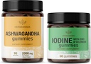 HERBAMAMA Ashwagandha și Iod Kit - Bundle of 2000 mg Ashwagandha Root & Potasiu Iod, Zinc și Seleniu Gumies - Vegan, Non-GMO, Gelatină-Free - 2 Pack