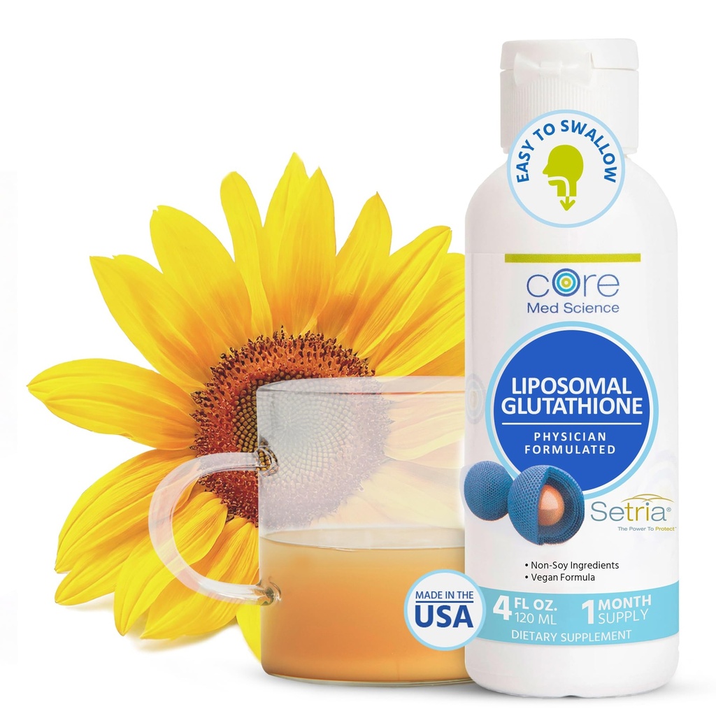Nucleu Med Science Liposomal Glutatione Supliment lichid (500mg, 4 Fl Oz) - Pure Setria redus cu Complex fosforolipid - Antioxidant Supliment pentru energie, Brain Health, Piele & Ficat Sănătate