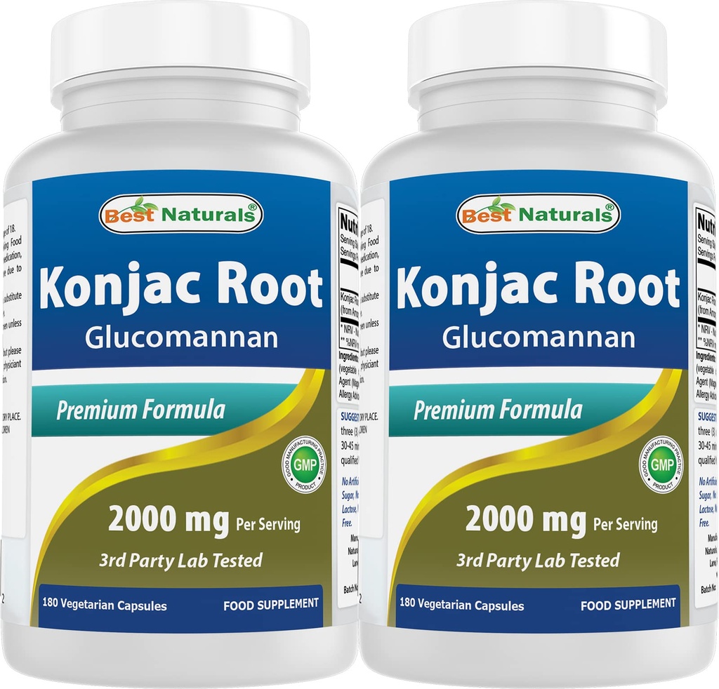 Cele mai bune Naturale 2 ambalaj Konjac Glucomannan Root 2000 mg per Servire - 180 capsule vegetariene