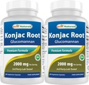 Cele mai bune Naturale 2 ambalaj Konjac Glucomannan Root 2000 mg per Servire - 180 capsule vegetariene