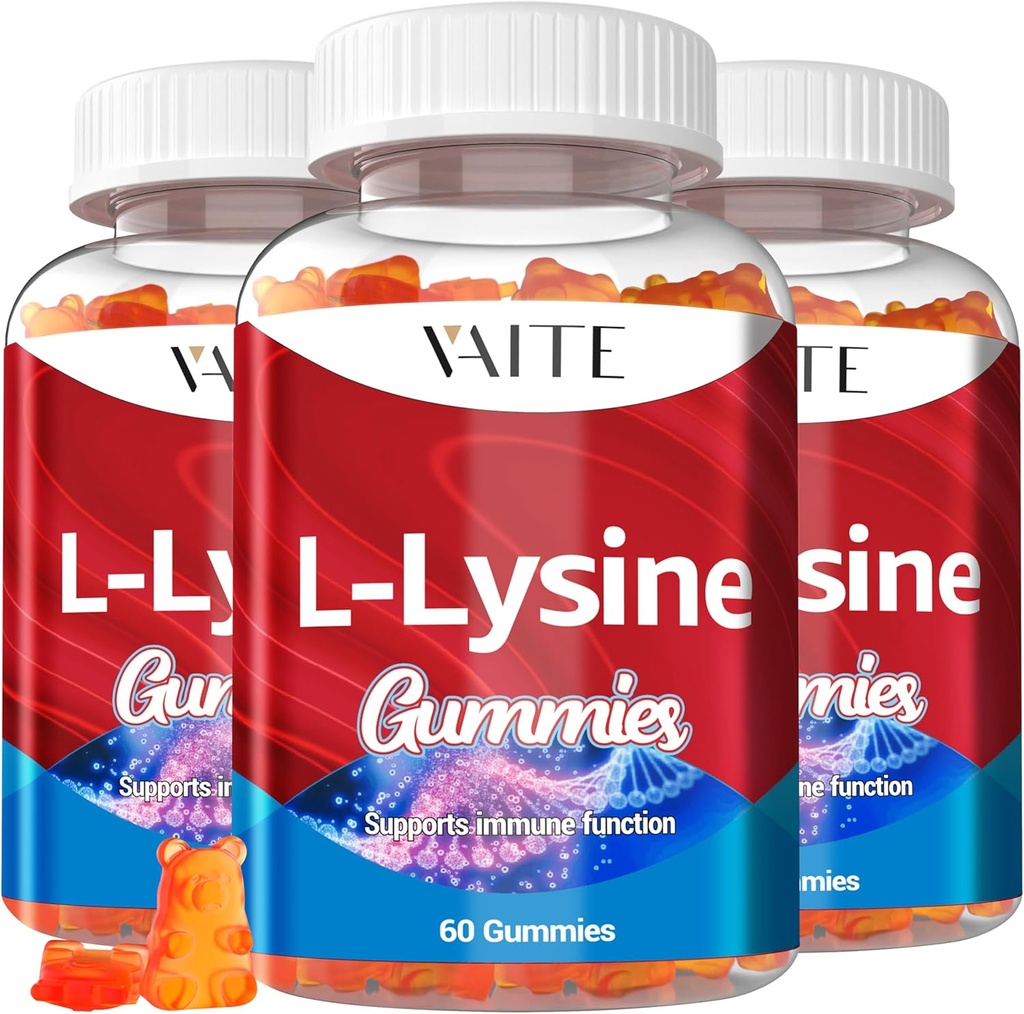 L-Lysine 1000mg Gummies - Suporturi Piele, Lip, Vegan, Gluten Free, 60 Lysine masticabile pentru adulți, Vitamine Sanatate tisulara si sistem imunitar, Aminoacid Vitamina Suplimente & Complex Suplimente (3 ambalaj)