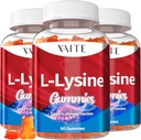 L-Lysine 1000mg Gummies - Suporturi Piele, Lip, Vegan, Gluten Free, 60 Lysine masticabile pentru adulți, Vitamine Sanatate tisulara si sistem imunitar, Aminoacid Vitamina Suplimente & Complex Suplimente (3 ambalaj)