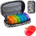 Serfeymi Weekly Travel Pill Organizator 2 Times A Day AM PM Upgraded Rainbow Pill Box 7 Ziua cu Portabil Zipper PU Pilula din piele, Medicina Organizator pentru pastile, vitamine, uleiuri de pește - Brown 03