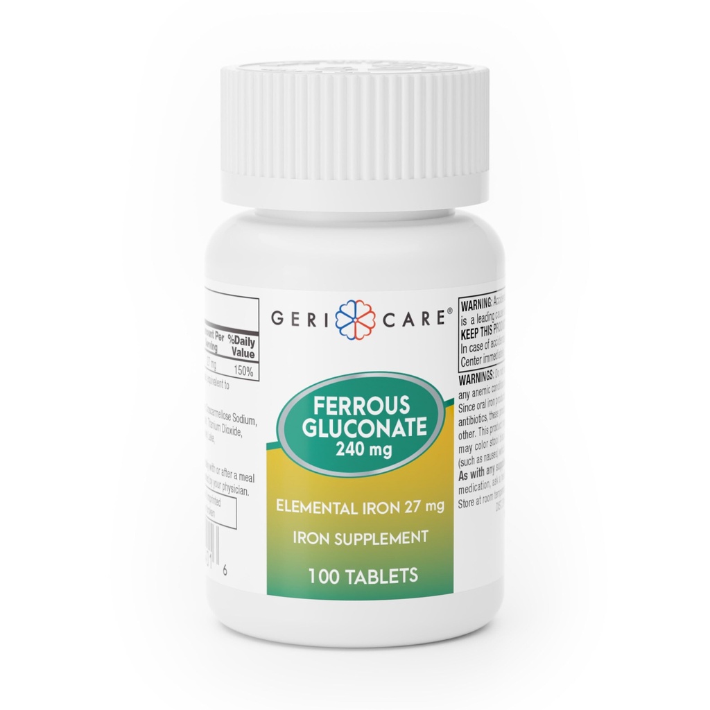Gericare Iron 27mg Ferous Gluconate 240mg, Iron & Energy Suplement, 100 Count (Pachet de 1)