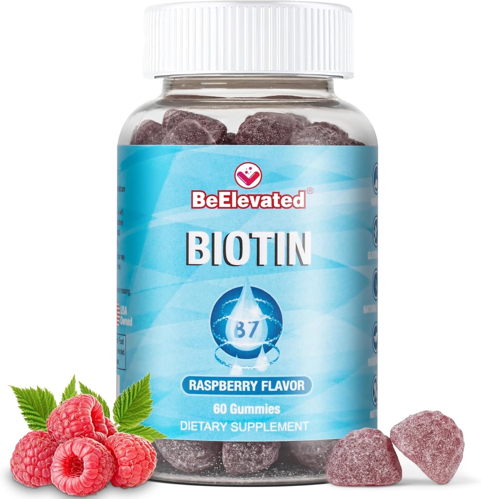 Gume Biotin - par si unghii Putere de crestere Vitamine Suplimente pentru femei Sănătate şi frumuseţe - 10000 MCG Skin Supliment masticabil - Aroma de zmeură - (60 Conte flacon)