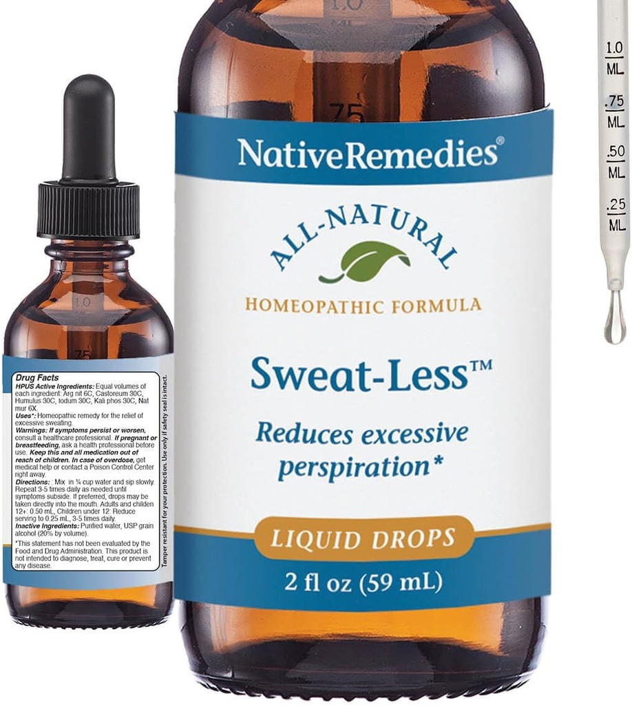 Remedii native Transpiraţie-Mai puţin - Formula homeopatică naturală pentru transpiraţie excesivă, transpiraţie şi Clammie - 59 ml
