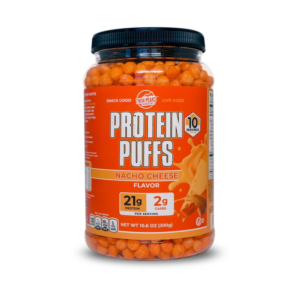 Twin Peaks Proteine Puffs - (Nacho Cheese), Keto Friendly, Low Carb Snack (300g, 21g Proteine, 2g Net carbohidrați, Proteina mare, Crunchy Snack sănătos)