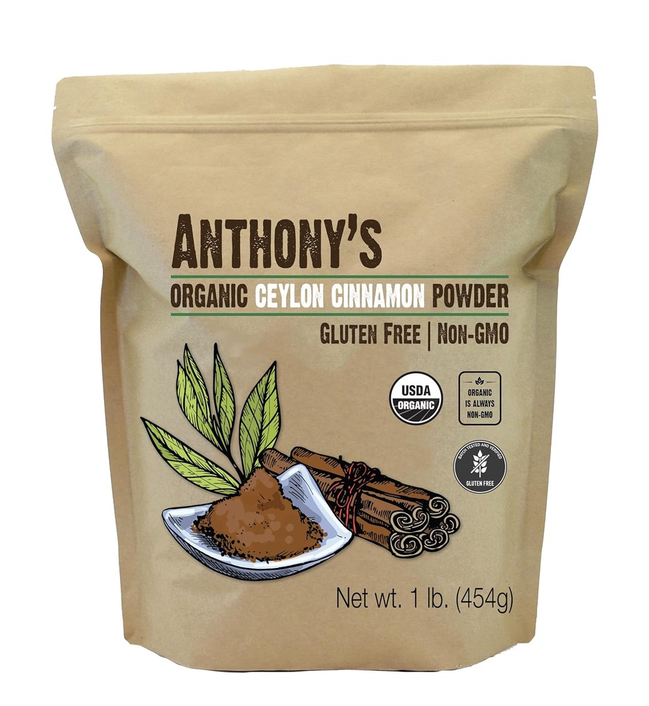 Anthony Organic Ceylon Cinnamon Powder, 1 lb, Ground, Gluten Free, Non Iradiated, Non OMG, Keto Friendly