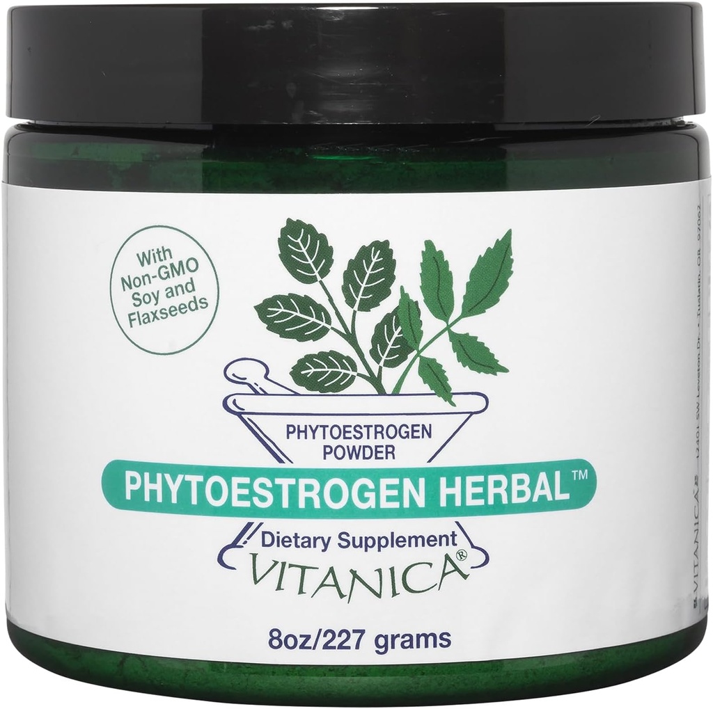 Vitanica Phytoestrogen Herbal Non-GMO PMS, Menopause Supliment de ajutorare pentru femei, Hormon echilibru, Transpirații de noapte și Flash fierbinte Relief, Soy Isoflavones, Vegan, pulbere 8 Oz (Phytoestrogen Herbal Pro Logo)