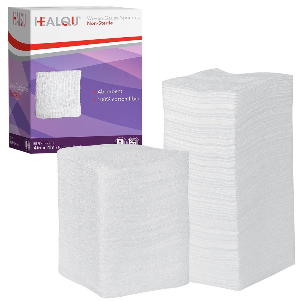 HEALQU 4x4 Pad-uri de tifon - 12 Pachet ţesut Ply de 200 - Ultra Absorbtive Soft Sponge non-sterile chirurgicale pentru dressing, debridare, curăţare şi pregătire