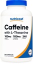 Nutricost Cafeina cu L-Teanină, 100 mg fiecare, 240 capsule, 240 Servings - non-GMO și gluten gratuit