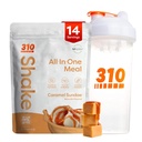 310 Nutriție All-in-One Masă de înlocuire Shake Powder w/Shaker Cup Starter Kit - High Proteine Fiber Rich Vegan Superfood Blend - Sugar-Free, Keto & Paleo Friendly, Low Carb - Caramel Sundae 14 srv