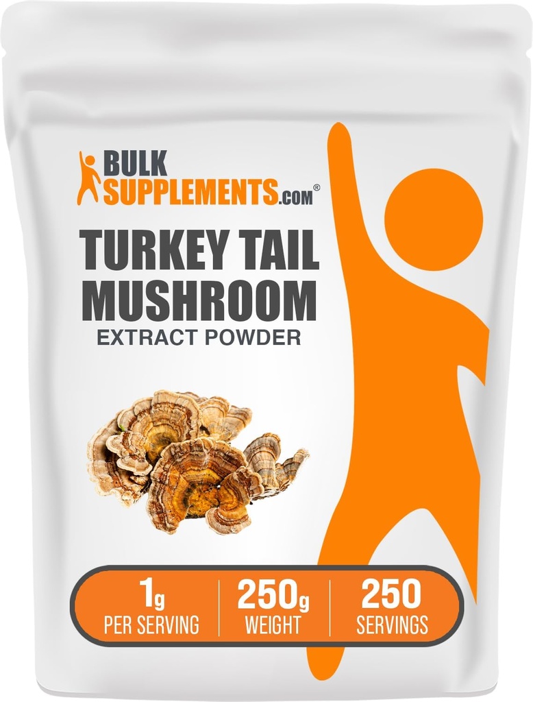 BulkSupplements.com Turkey Tail Mushroom Extract pulbere - Coriolus Versicolor Extract, Mushroom Supliment - Vegan & Gluten gratuit, 1g per Serving, 250g (8,8 oz) (Pachet de 1)