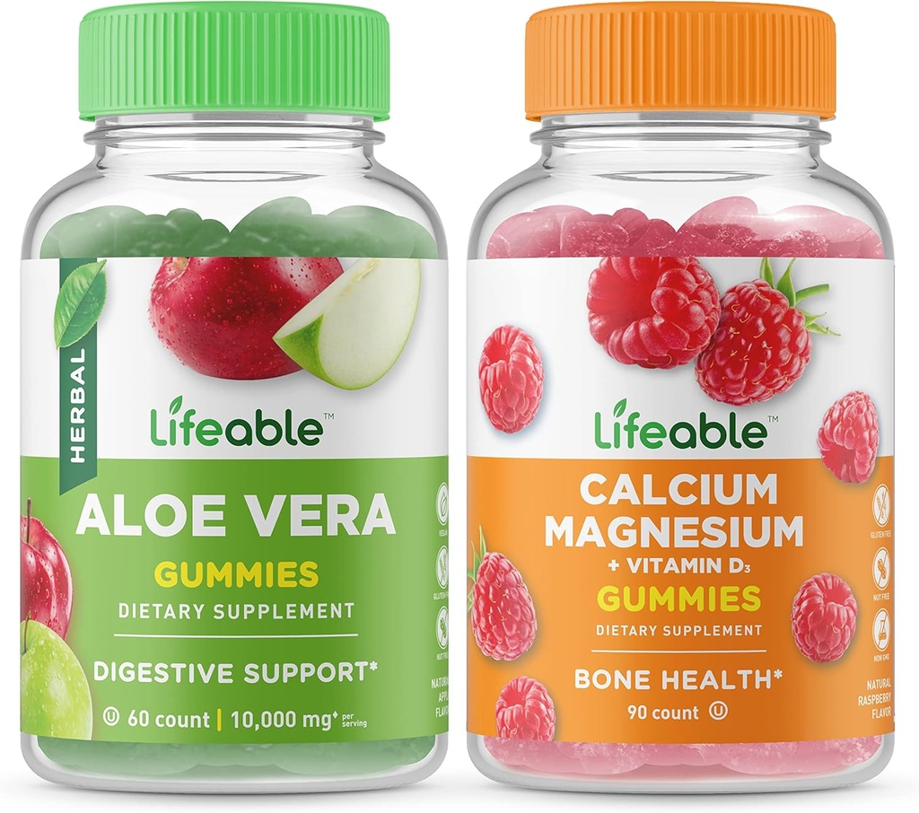 Aloe Vera viu + magneziu de calciu, gume Bundle - mare Tasting, Supliment de vitamine, gluten gratuit, OMG-uri gratuit, masticabil