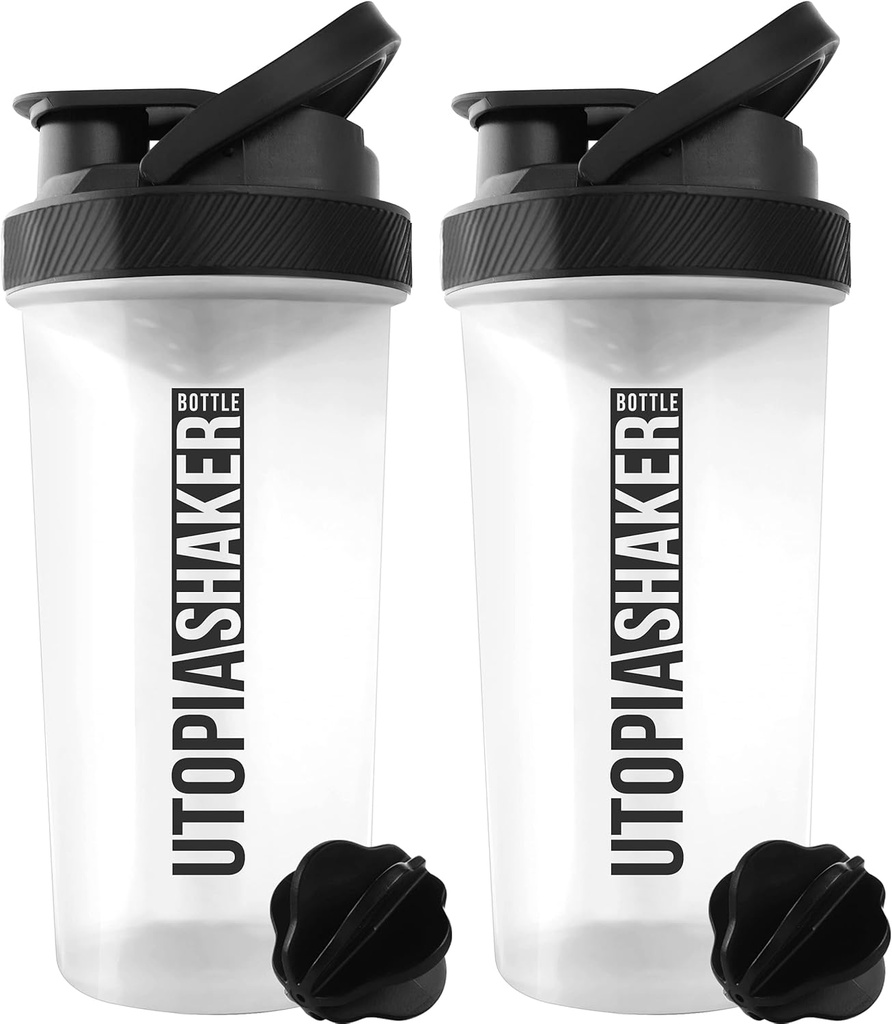 Utopia Acasă Agitator de proteine flacon - (Pachet de 2) 28-Ounce Sticle Shaker pentru amestecuri de proteine - Fitness Sports Classic Mixer de proteine Shaker flacon (Clear/Black)