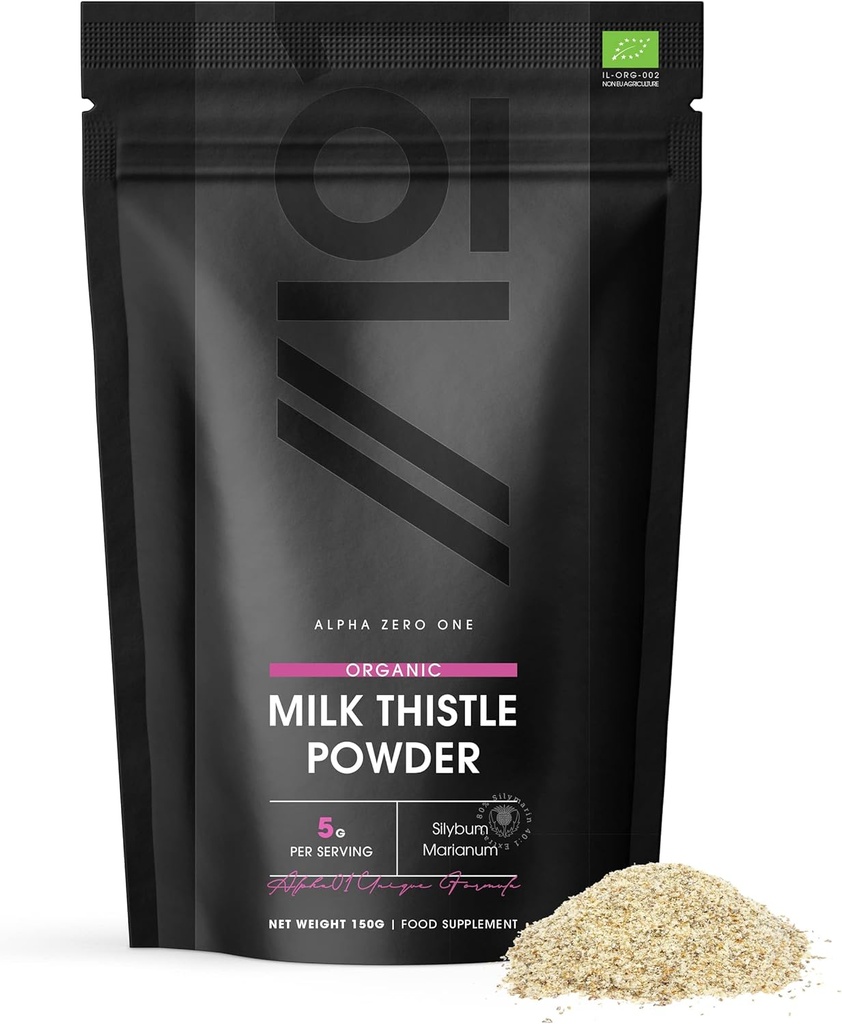 Organic Milk Thistle Powder 150g - Sursa de Cleansing Silymarin - Made from Cold-Pressed Milk Thistle - Vegan, Raw, Non-GMO.
