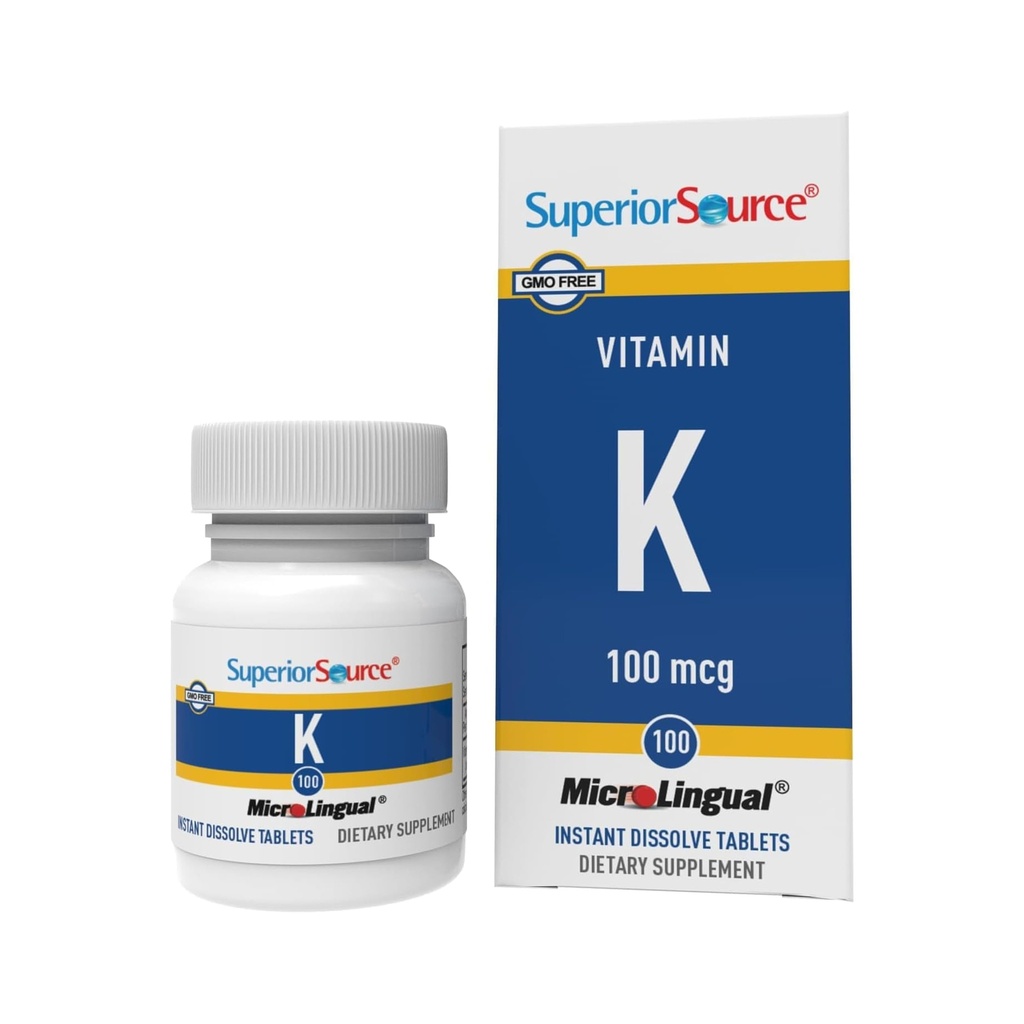Sursă superioară Vitamina K 100 mcg - Concentraţia osoasă şi Suplimentul de sprijin pentru sănătate - Vitamina K Supliment ajută la sănătatea sângelui şi la absorbţia calciului - 30 Tablete sublinguale de Dissolvire